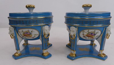 Lot 140 - A pair of continental style porcelain urns,...