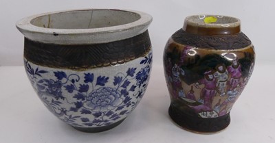 Lot 144 - A Chinese Nanking baluster jar, enamel...