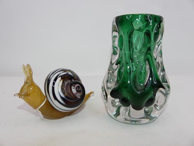 Lot 215 - A Liskeard green glass vase, h.14.5cm;...