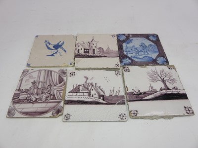 Lot 222 - A collection of six 18th century Delft ware tiles