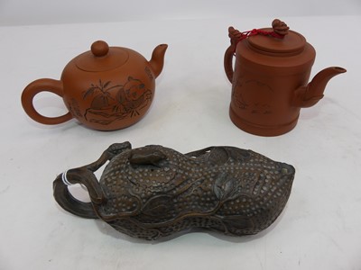 Lot 239 - Two Chinese Yixing type redware bachelors...