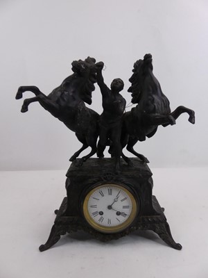 Lot 154 - A 19th century spelter eight day mantel clock,...