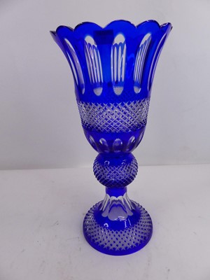 Lot 159 - A bohemian blue overlaid crystal vase, height...