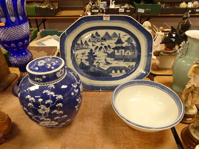 Lot 161 - A Chinese blue & white porcelain prunus...