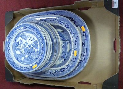 Lot 193 - A collection of Victorian Willow pattern meat...