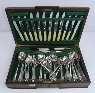 Lot 256 - An oak cased canteen of silver plated cutlery