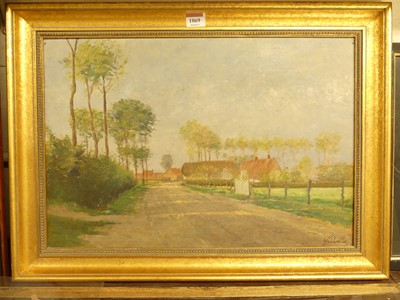 Lot 1069 - Georges Devillier - A village approach, oil on...