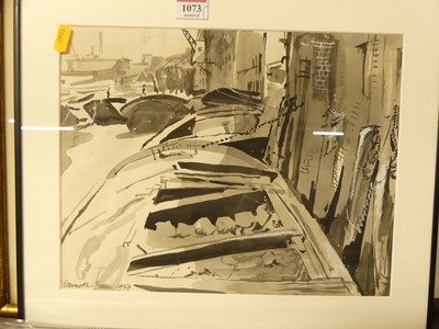 Lot 1073 - Kenneth Green - Thames barges, sepia...