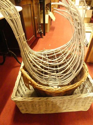 Lot 1088 - A basketwork duck; together with two wicker...