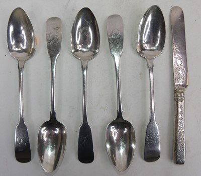 Lot 380 - A set of five George III Irish silver Fiddle...