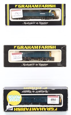 Lot 484 - Three N Gauge Graham Farish BR Blue Diesel...