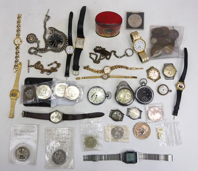 Lot 471 - A collection of mixed coinage and watches, to...