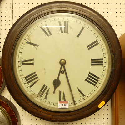 Lot 1155 - A Victorian oak circular wall clock, with...