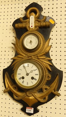 Lot 1160 - A nautical clock barometer, the clock with...