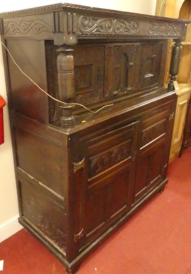 Lot 1181 - A circa 1700 joined oak court cupboard, with...