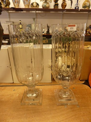 Lot 151 - A pair of cut glass hurricane lamps, each h.41cm