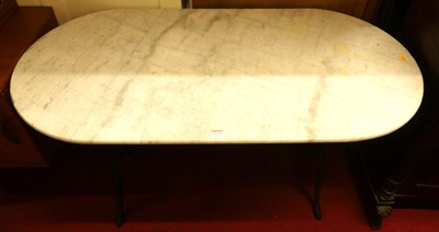 Lot 1214 - A variegated white marble topped and black...