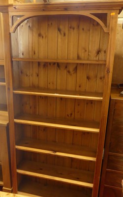 Lot 1249 - Two similar pine freestanding open bookshelves,...