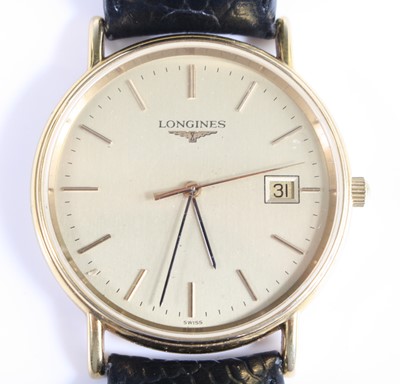 Lot 434 - A Longines gent's gold plated and steel quartz...