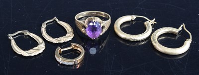 Lot 438 - A 9ct gold amethyst set dress ring, size M;...