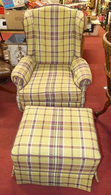 Lot 1351 - A walnut framed and chequer fabric upholstered...