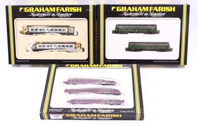 Lot 505 - Three N Gauge Graham Farish DMU sets: one...