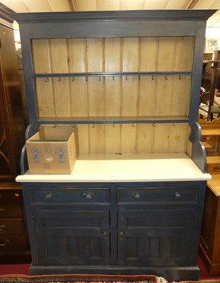 Lot 1405 - A rustic pine blue and cream painted kitchen...