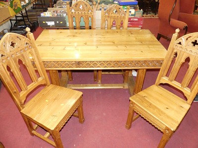 Lot 1339 - A stained pine rectangular dining table, in...