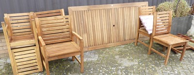 Lot 1444 - A contemporary stained teak patio suite,...