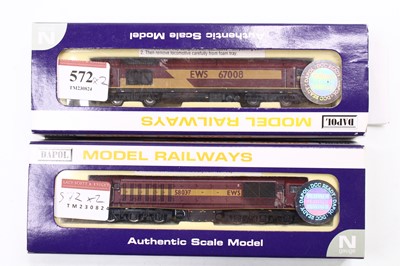 Lot 572 - Two Dapol N Gauge EWS diesel locos, including...