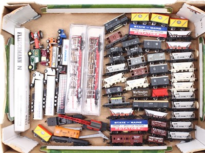 Lot 581 - A collection of N Gauge unboxed wagons, of...