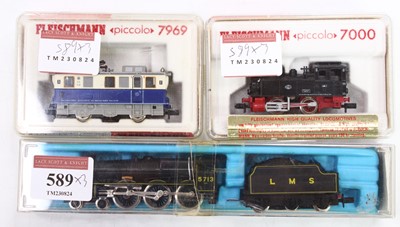 Lot 589 - 2 Fleischmann and one Peco locomotive,...