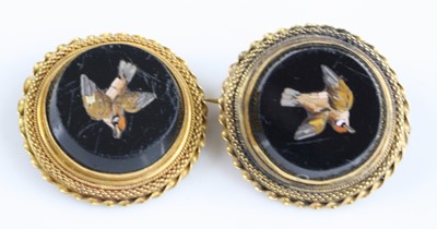 Lot 323 - A pair of yellow metal micro-mosaic brooches,...