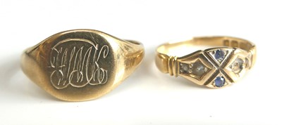 Lot 2506 - Two rings, comprising a 15ct yellow gold dress...