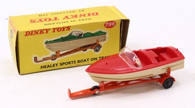 Lot 1246 - Dinky Toys, 796 Healey sports boat on trailer,...