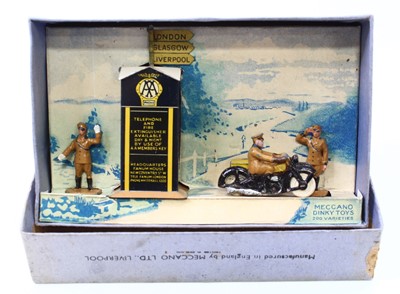 Lot 1384 - Dinky Toys pre-war No. 44 AA hut motorcycle...