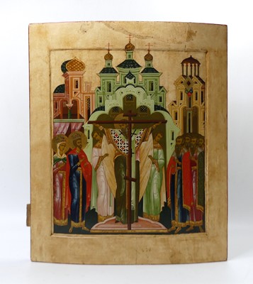 Lot 1239 - A Russian icon depicting the elevation of the...