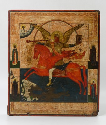 Lot 1235 - A Russian icon depicting Archangel Michael...