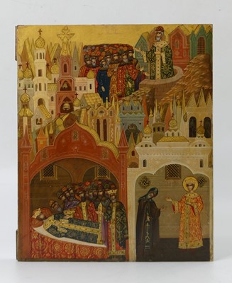 Lot 1237 - A Russian icon depicting a scene from the life...