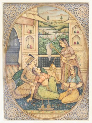 Lot 1137 - Circa 1900 Indian school - Balcony scene with...