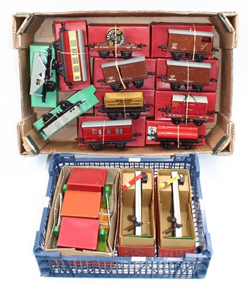 Lot 274 - Two trays containing Hornby 0-gauge post-war...