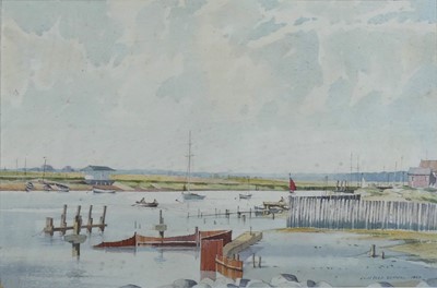 Lot 1182 - Clifford Russell - Boats on the estuary,...