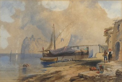Lot 1212 - Samuel Prout (1783-1852) - Harbour scene with...