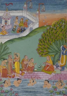 Lot 1136 - Indian school - Bathing scene, gouache,...