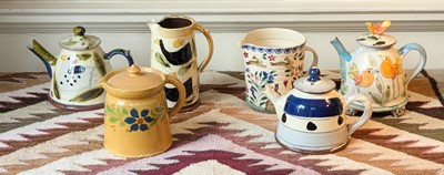 Lot 1013 - A collection of studio pottery teapots and...