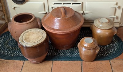 Lot 1052 - A large glazed earthenware confit pot, height...