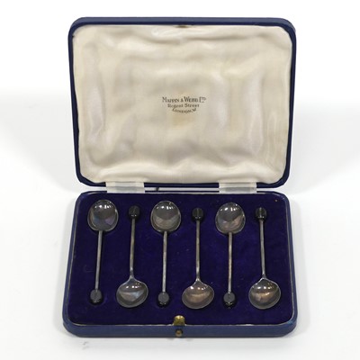 Lot 300 - A set of six George V silver coffee bean...