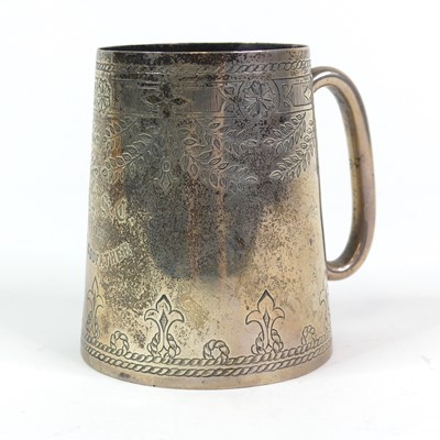 Lot 393 - A white metal christening mug, of tapered...