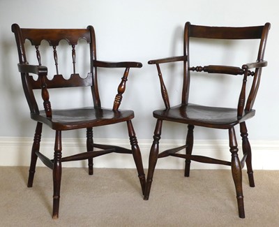 Lot 1305 - Two 19th century provincial elm bar back elbow...