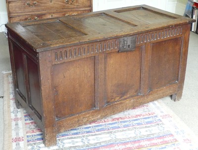 Lot 1277 - A circa 1700 joined oak three panel coffer...